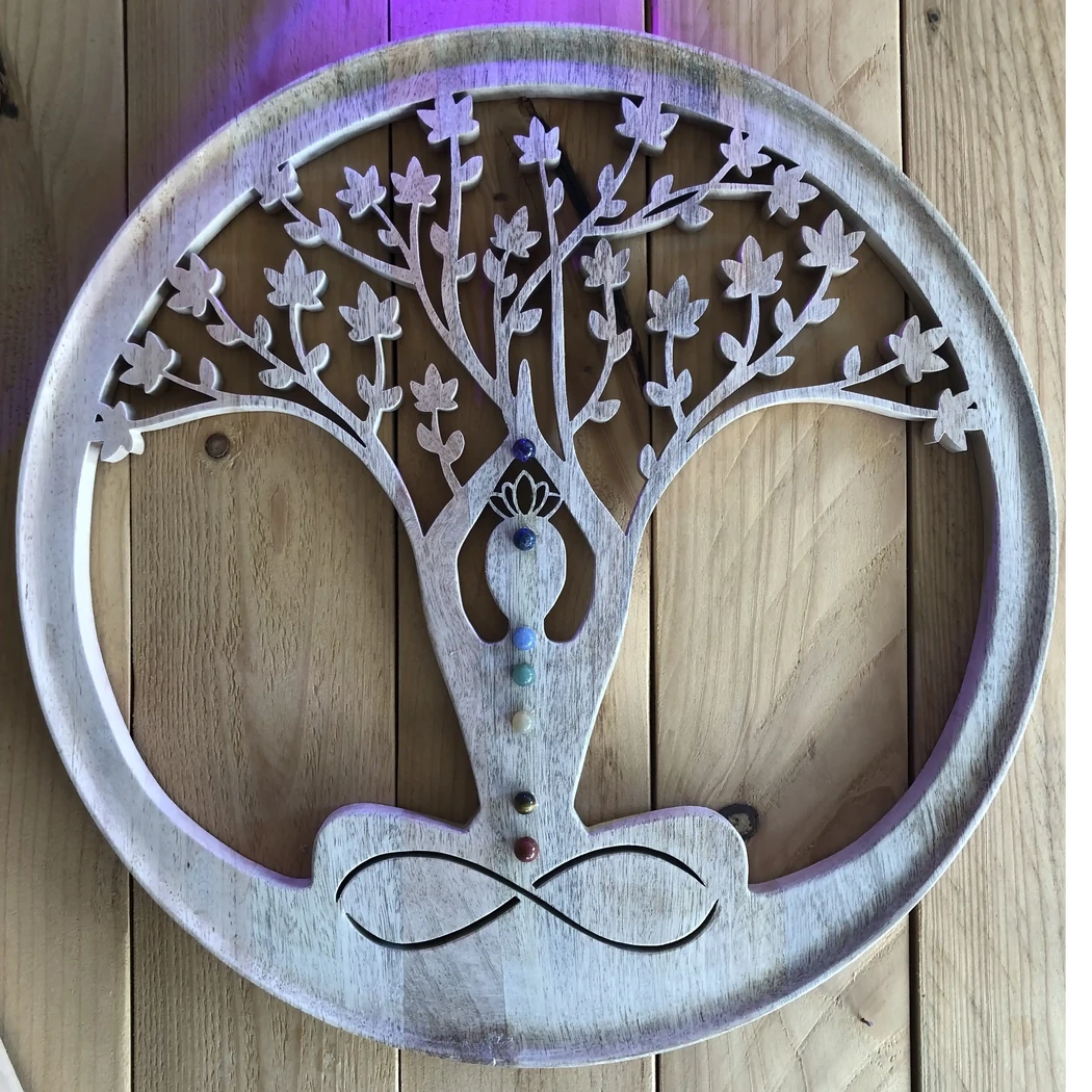 Ancrage par l'harmonisation des chakras - Pierres semi précieuses - Bois de manguier - 37 cms - Sur commande 60€