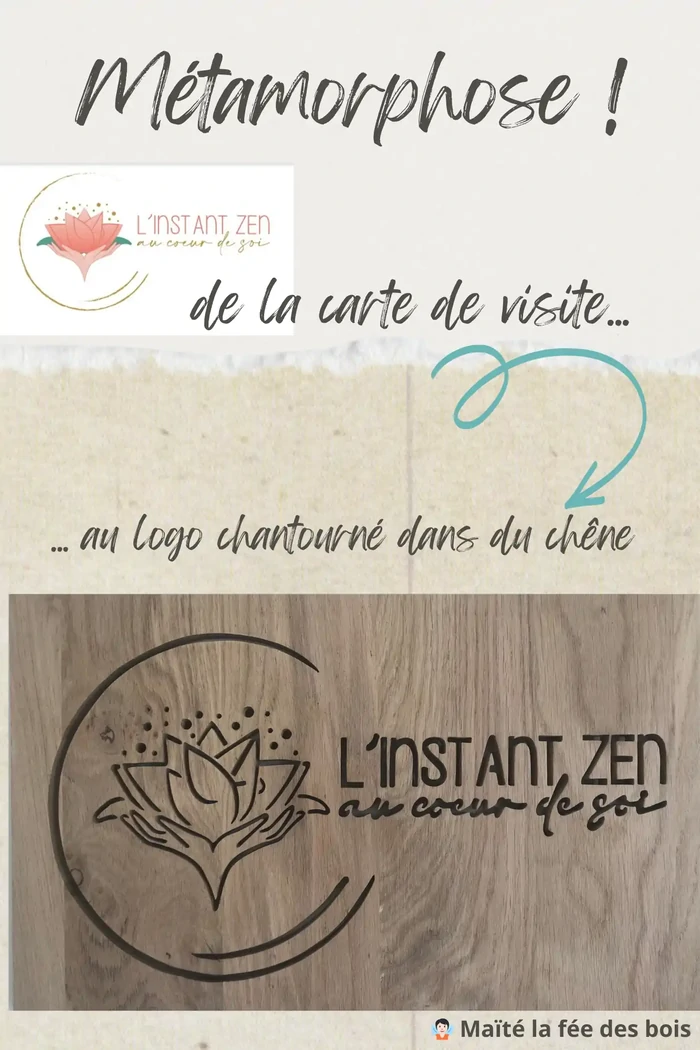 Plaque de thérapeute en bois de chêne réalisée à partir de la carte de visite